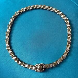Chanel Leather & Chain CC Turn Lock Gold Plated Choker Necklace